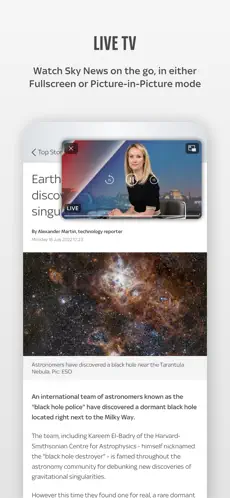 Dark mode article view in the Sky News app
